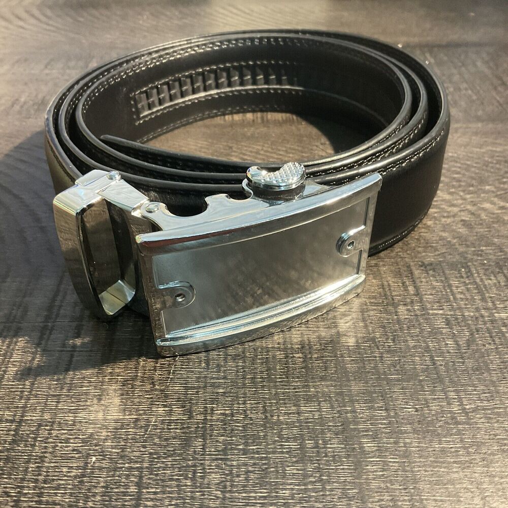 Benkii Men’s Black Leather Belt No Holes (120) Size 42-44